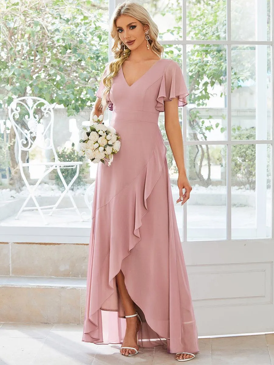 Robe de soirée cocktail volants en mousseline glamour