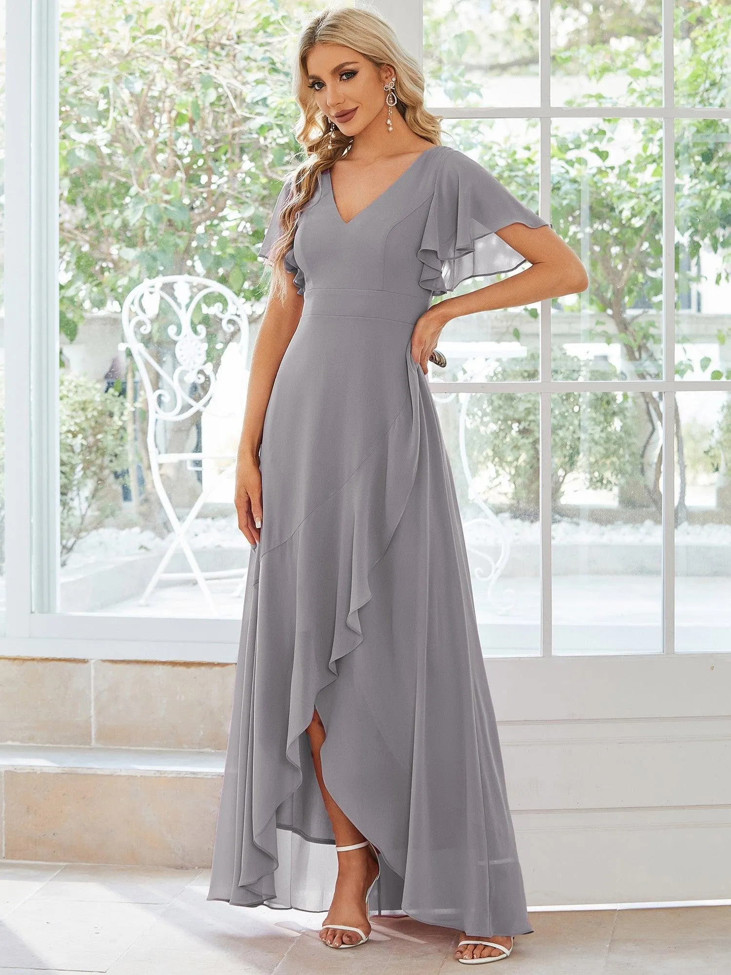 Robe de soirée cocktail volants en mousseline glamour
