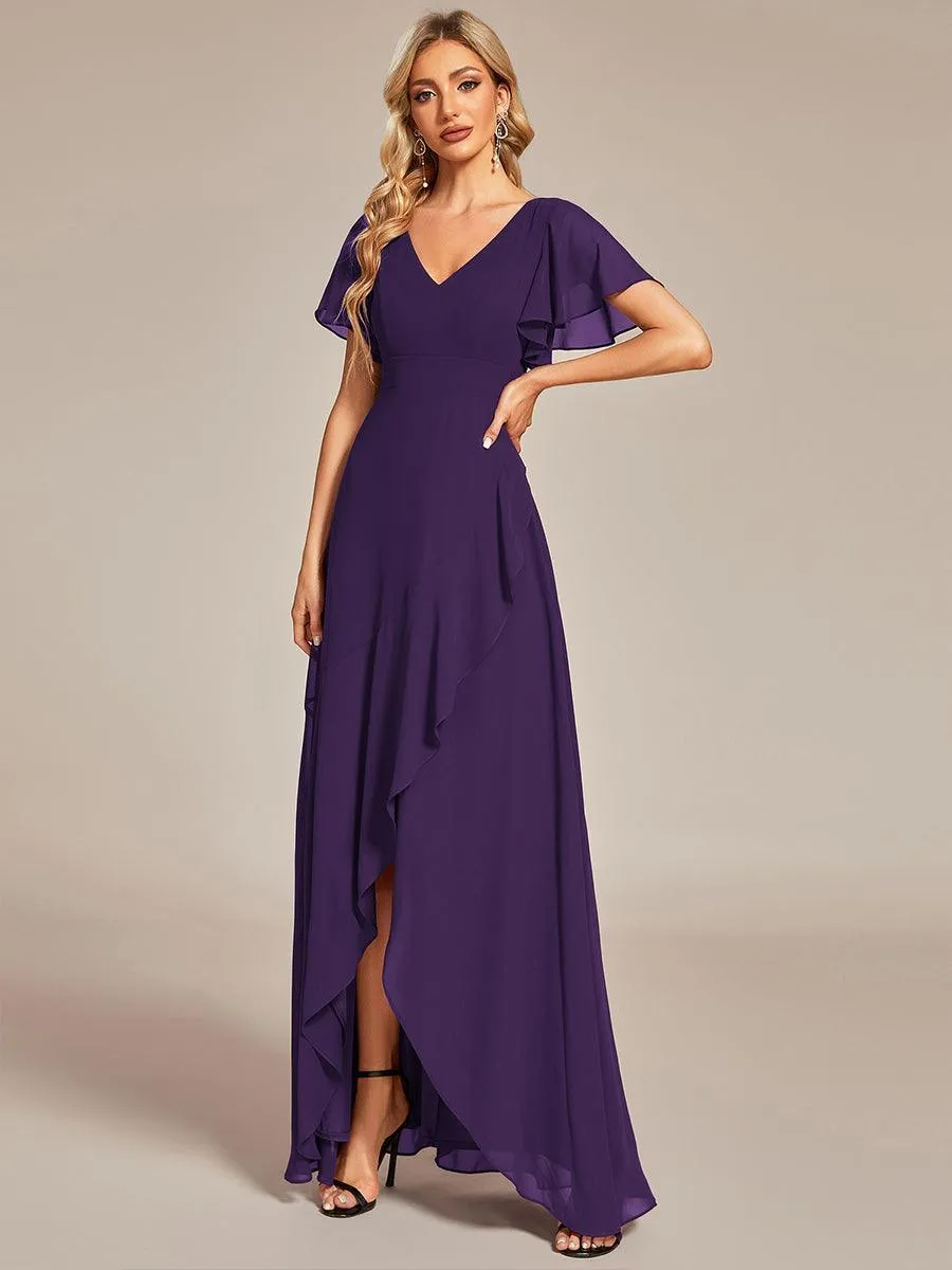 Robe de soirée cocktail volants en mousseline glamour