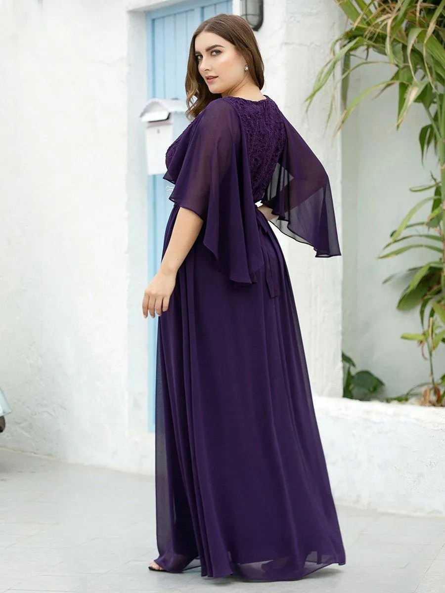 Robe de Soirée Grande Taille à Col en V Profond avec Dentelle(Vente finale)