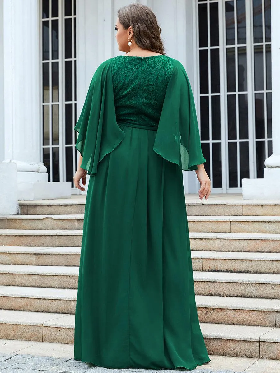 Robe de Soirée Grande Taille à Col en V Profond avec Dentelle(Vente finale)