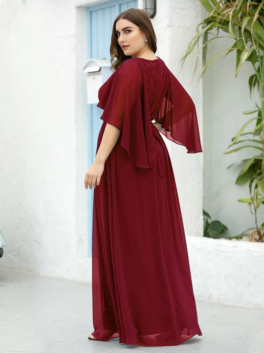 Robe de Soirée Grande Taille à Col en V Profond avec Dentelle(Vente finale)