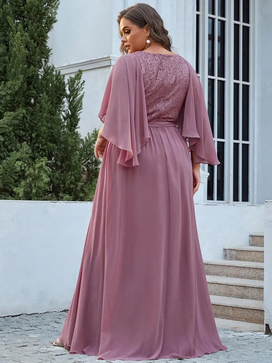 Robe de Soirée Grande Taille à Col en V Profond avec Dentelle(Vente finale)