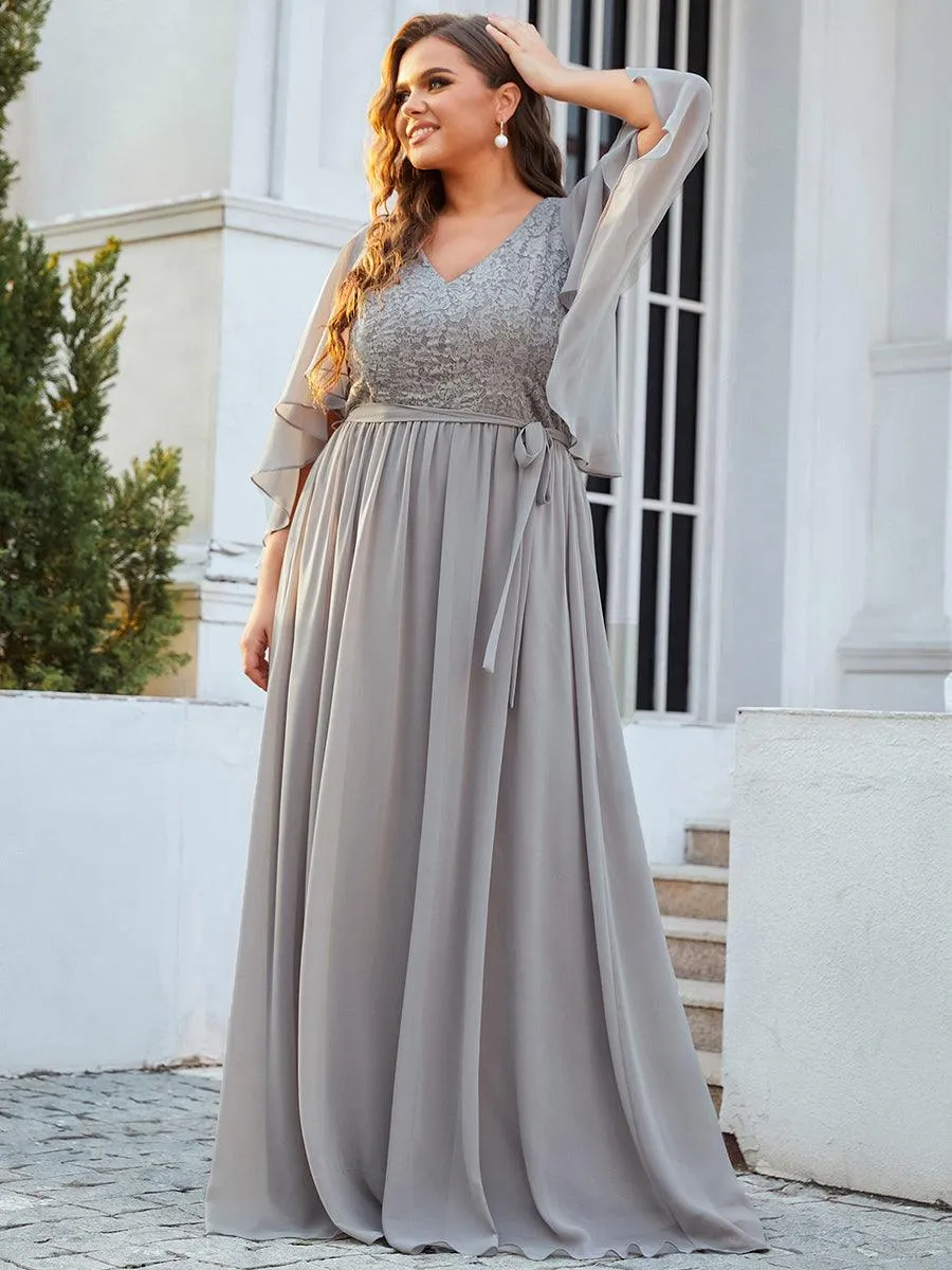 Robe de Soirée Grande Taille à Col en V Profond avec Dentelle(Vente finale)