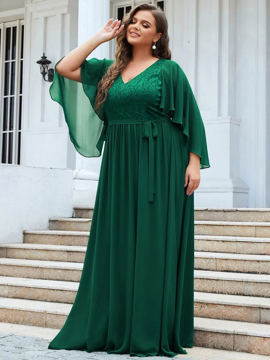 Robe de Soirée Grande Taille à Col en V Profond avec Dentelle(Vente finale)