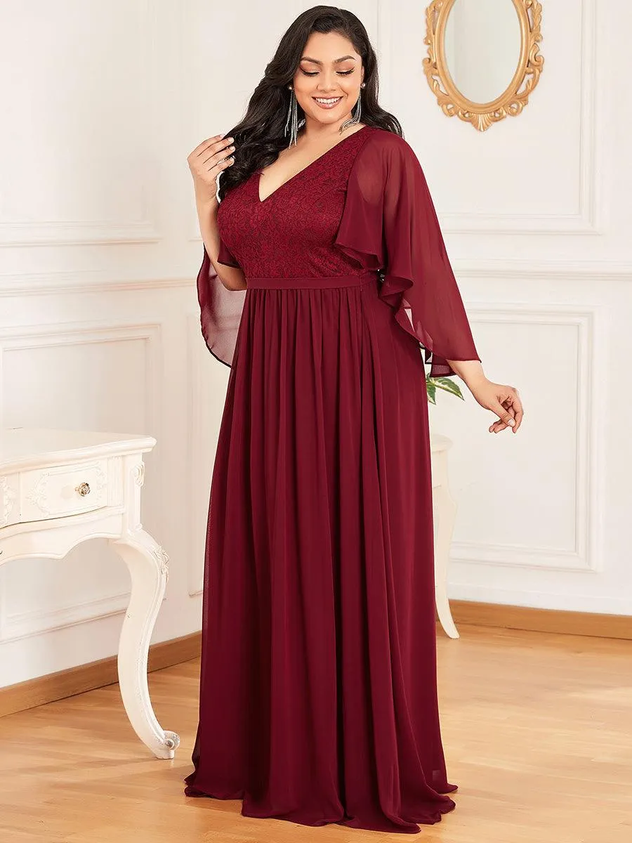 Robe de Soirée Grande Taille à Col en V Profond avec Dentelle(Vente finale)