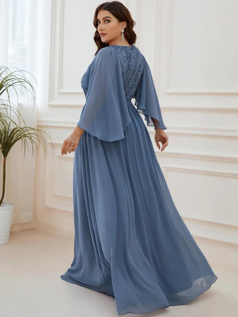 Robe de Soirée Grande Taille à Col en V Profond avec Dentelle(Vente finale)