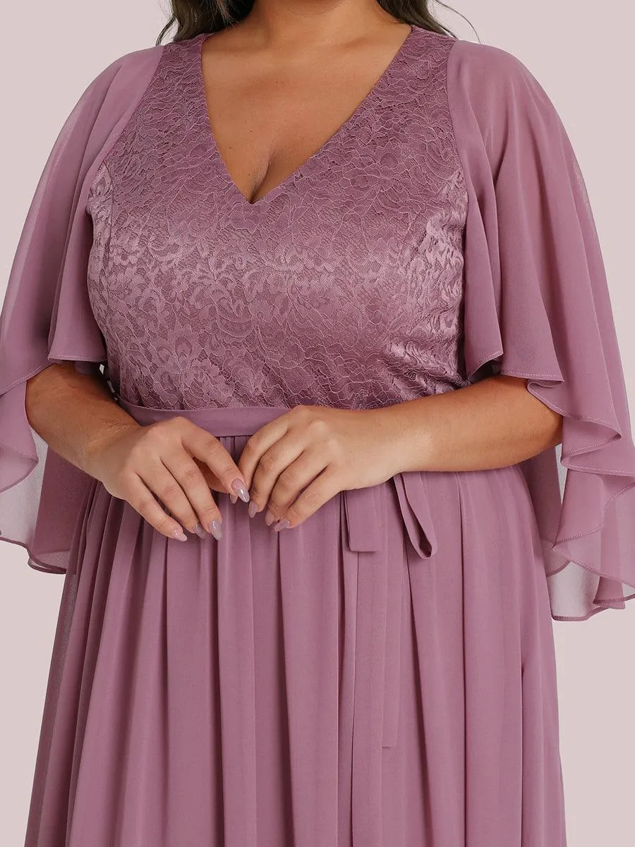 Robe de Soirée Grande Taille à Col en V Profond avec Dentelle(Vente finale)