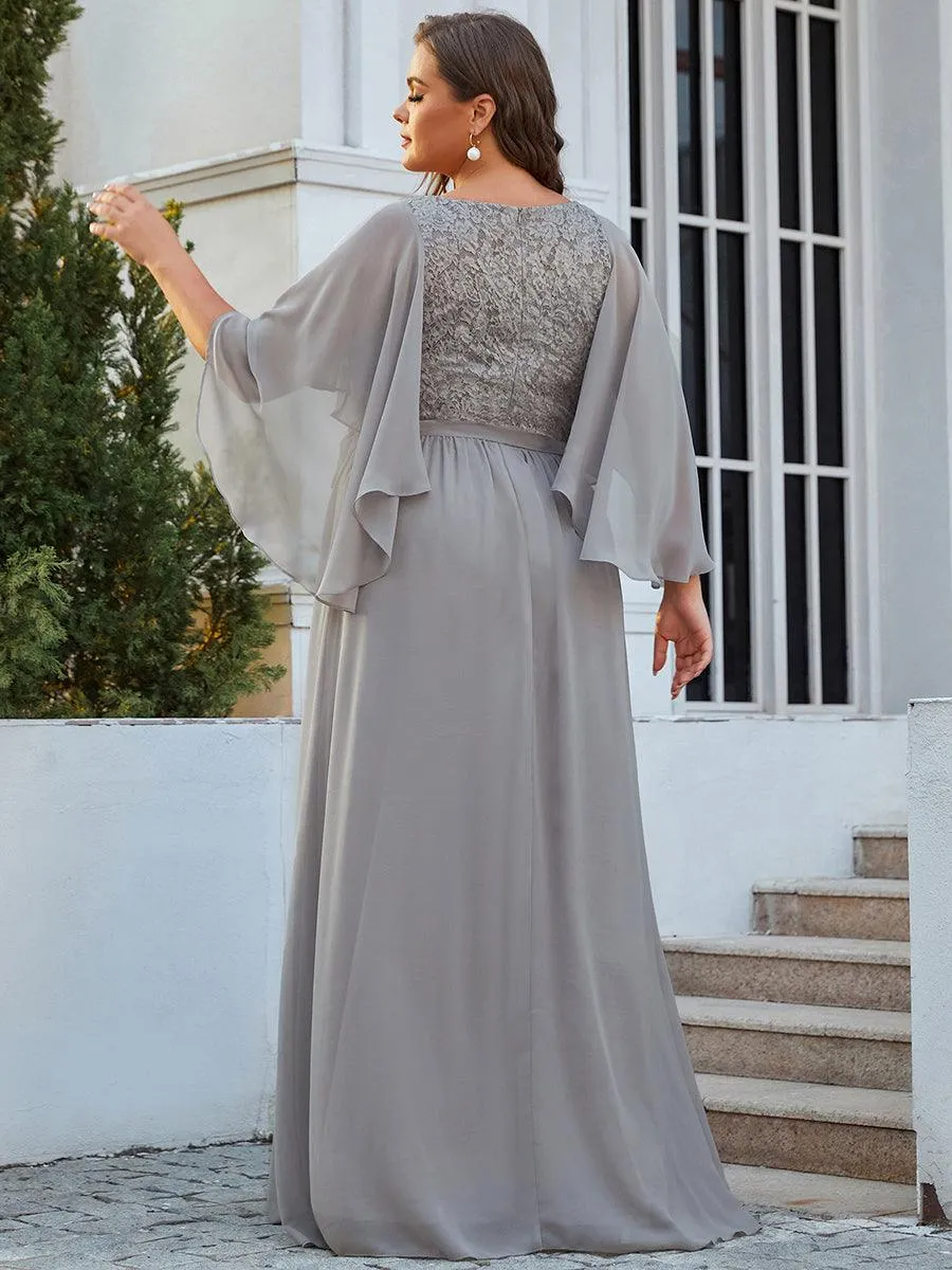 Robe de Soirée Grande Taille à Col en V Profond avec Dentelle(Vente finale)