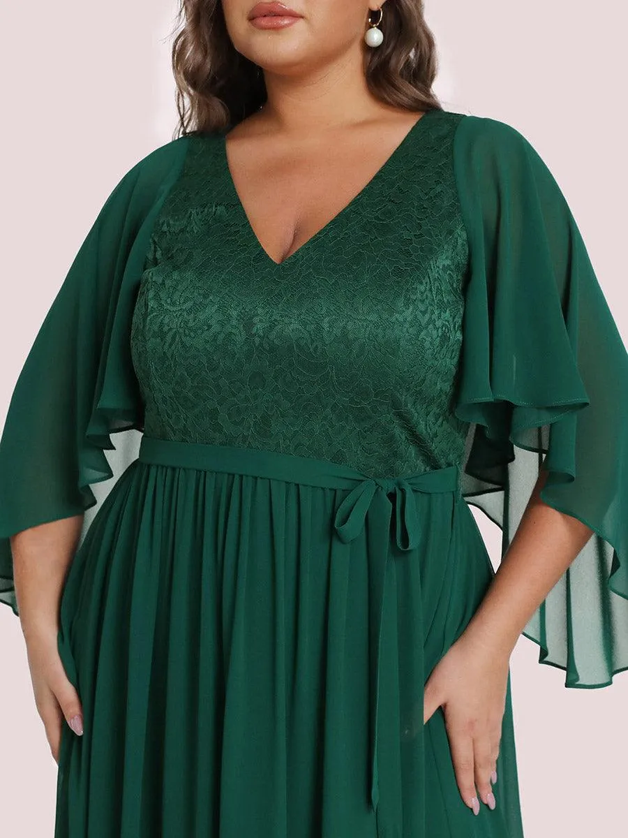 Robe de Soirée Grande Taille à Col en V Profond avec Dentelle(Vente finale)