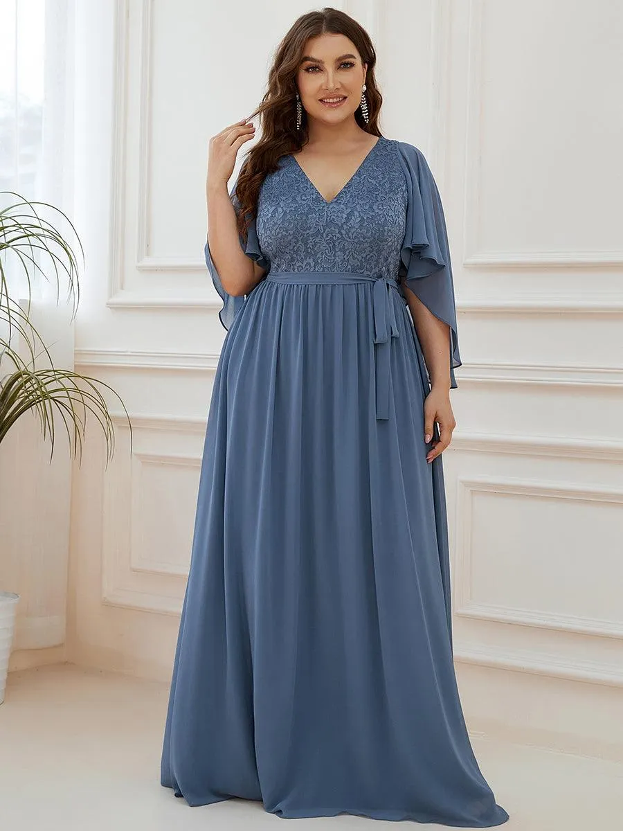 Robe de Soirée Grande Taille à Col en V Profond avec Dentelle(Vente finale)