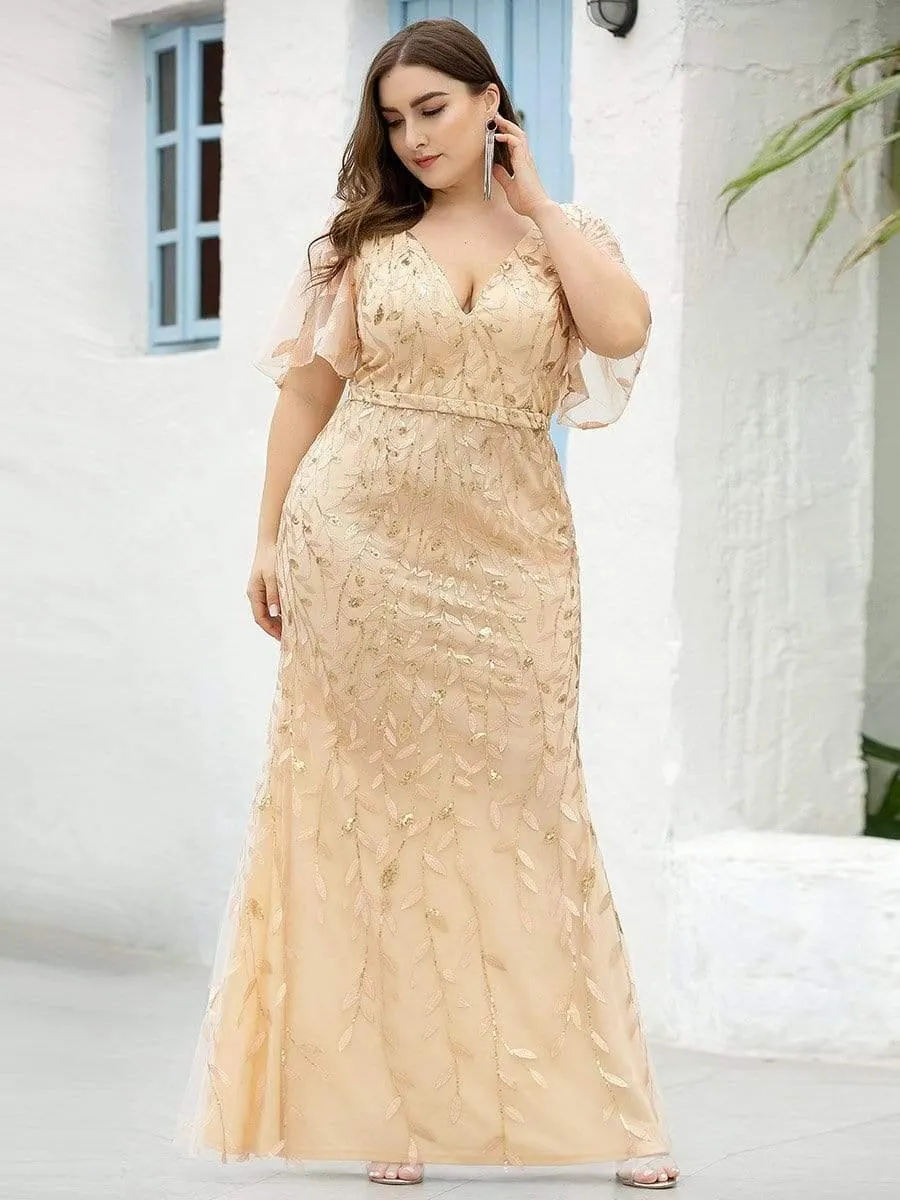 Robe de Soirée Longue Grande Taille Sirène à Pailletée à Col en V