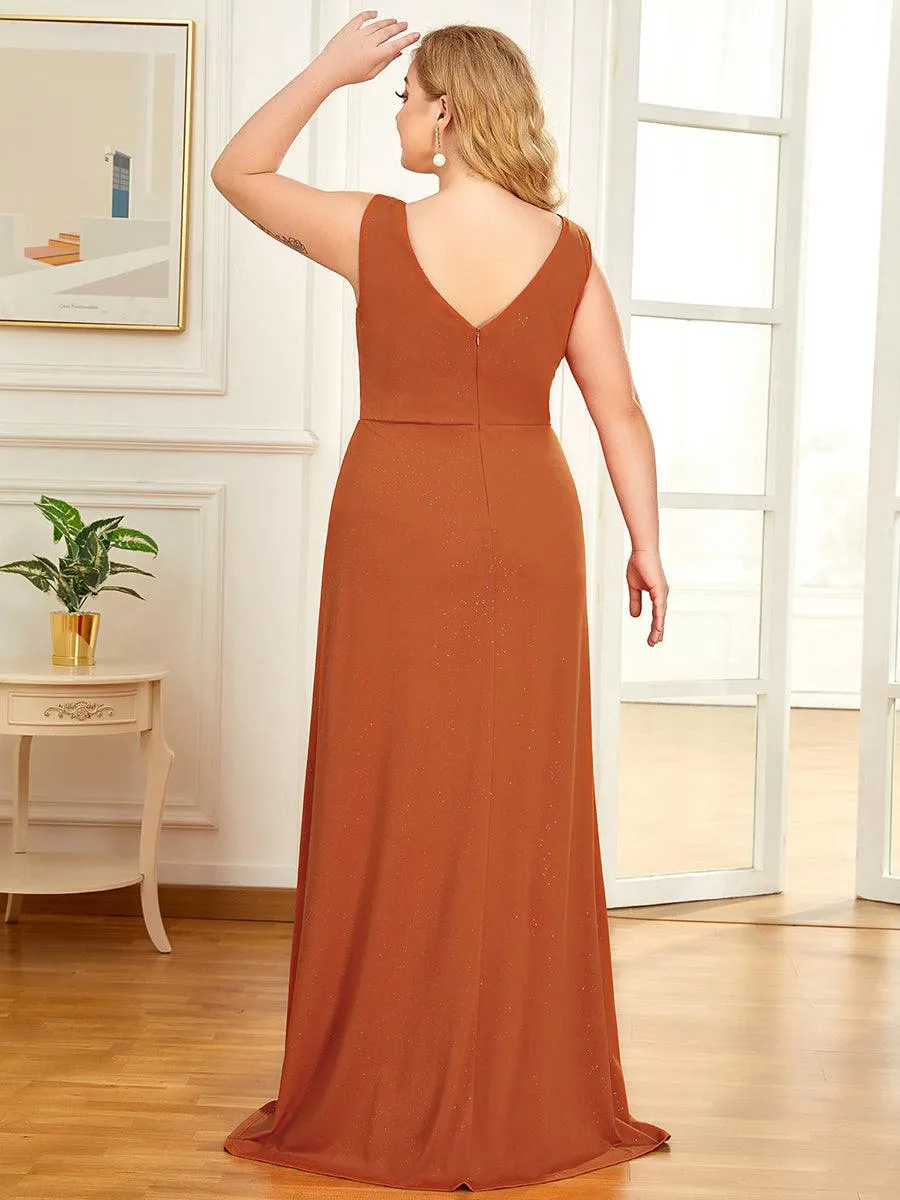 Robe de soirée Longue Scintillante à Col en V avec Fente Latérale