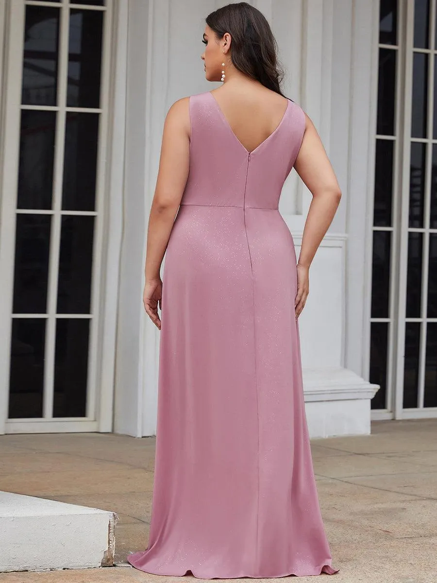 Robe de soirée Longue Scintillante à Col en V avec Fente Latérale