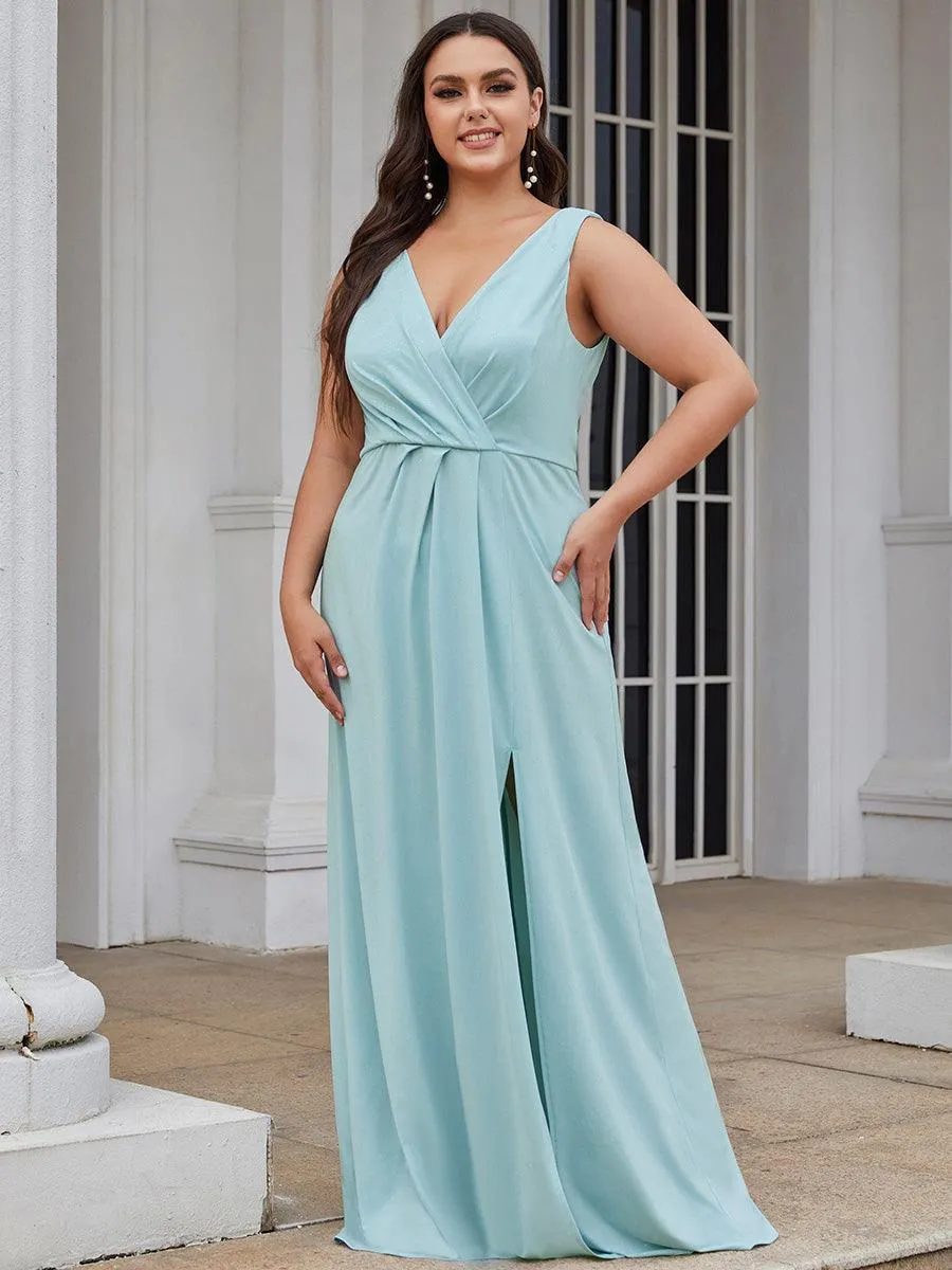 Robe de soirée Longue Scintillante à Col en V avec Fente Latérale