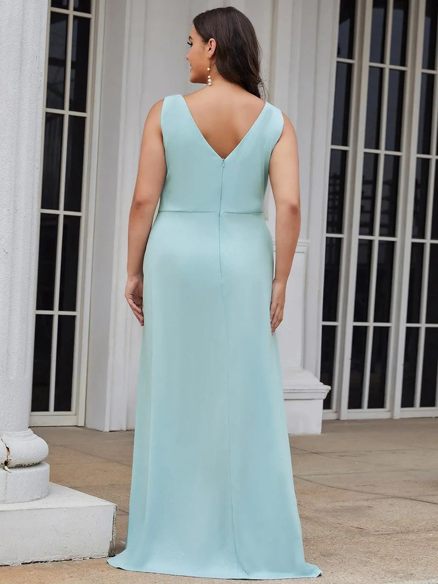 Robe de soirée Longue Scintillante à Col en V avec Fente Latérale