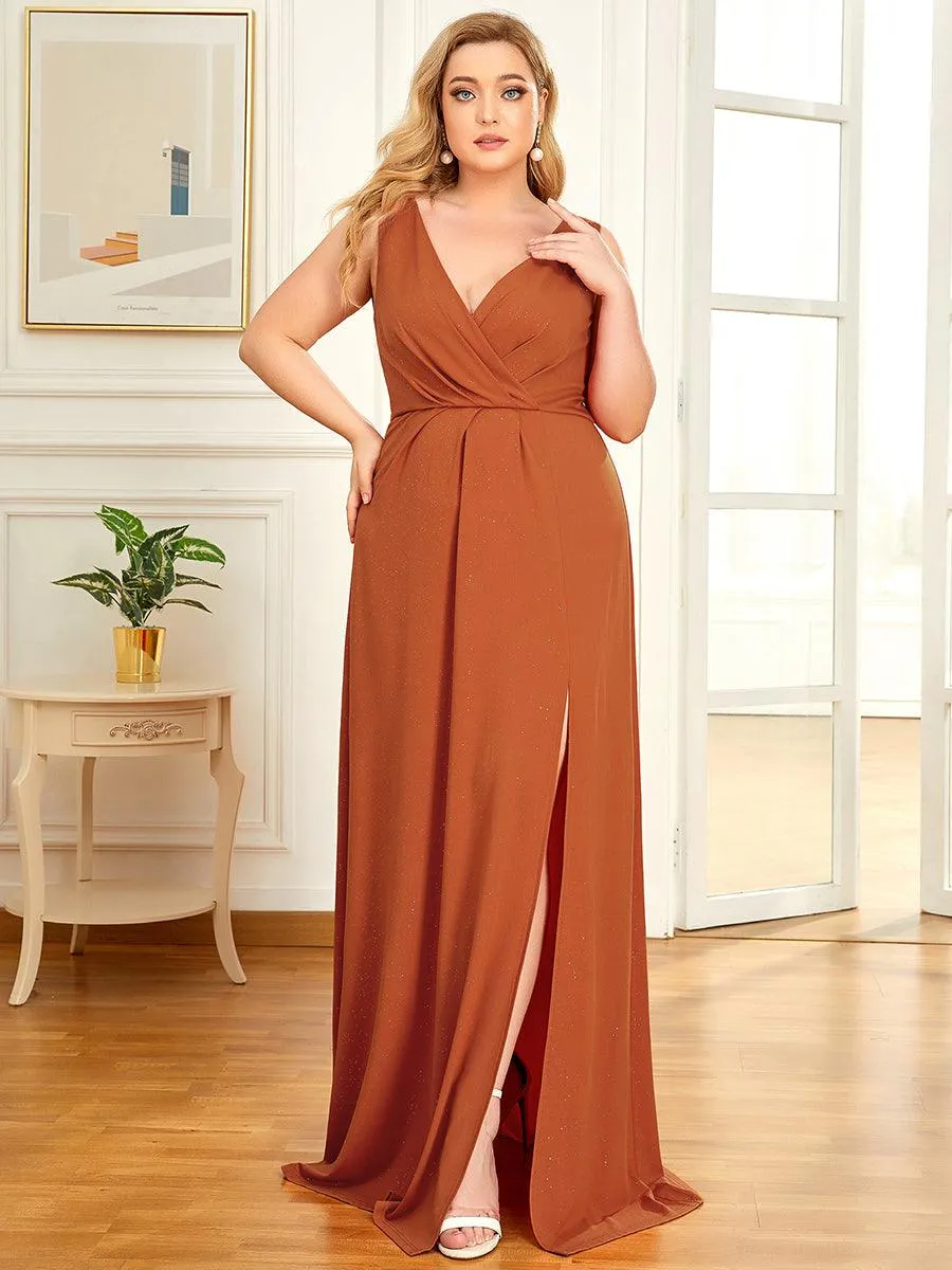 Robe de soirée Longue Scintillante à Col en V avec Fente Latérale