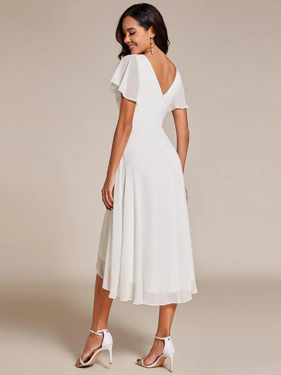 Robe Mariage Invitée haute-basse mousseline col en V Manches à volants