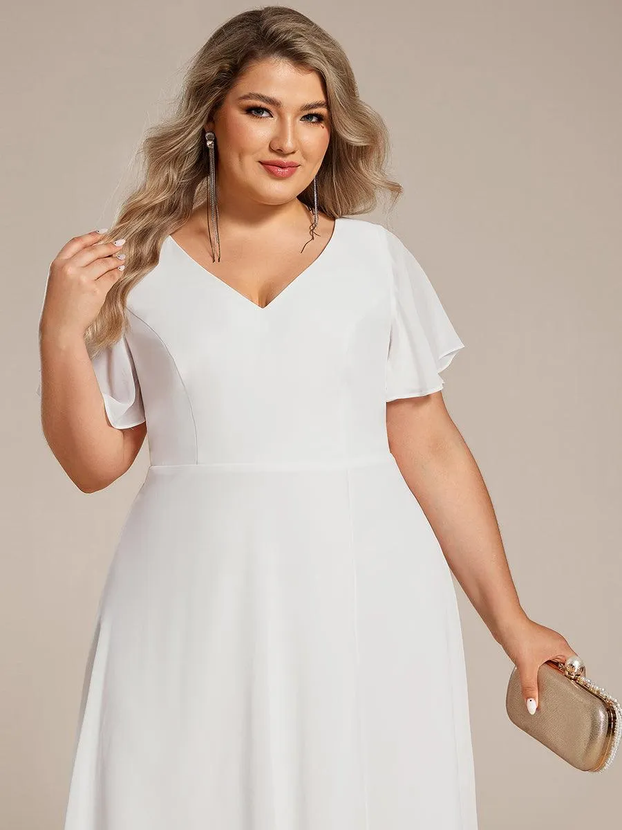 Robe Mariage Invitée haute-basse mousseline col en V Manches à volants