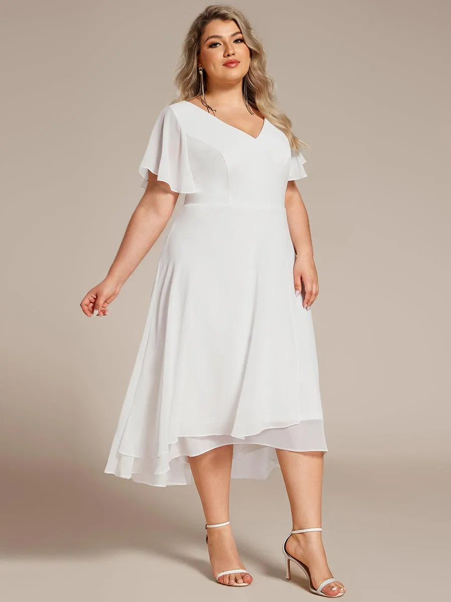 Robe Mariage Invitée haute-basse mousseline col en V Manches à volants
