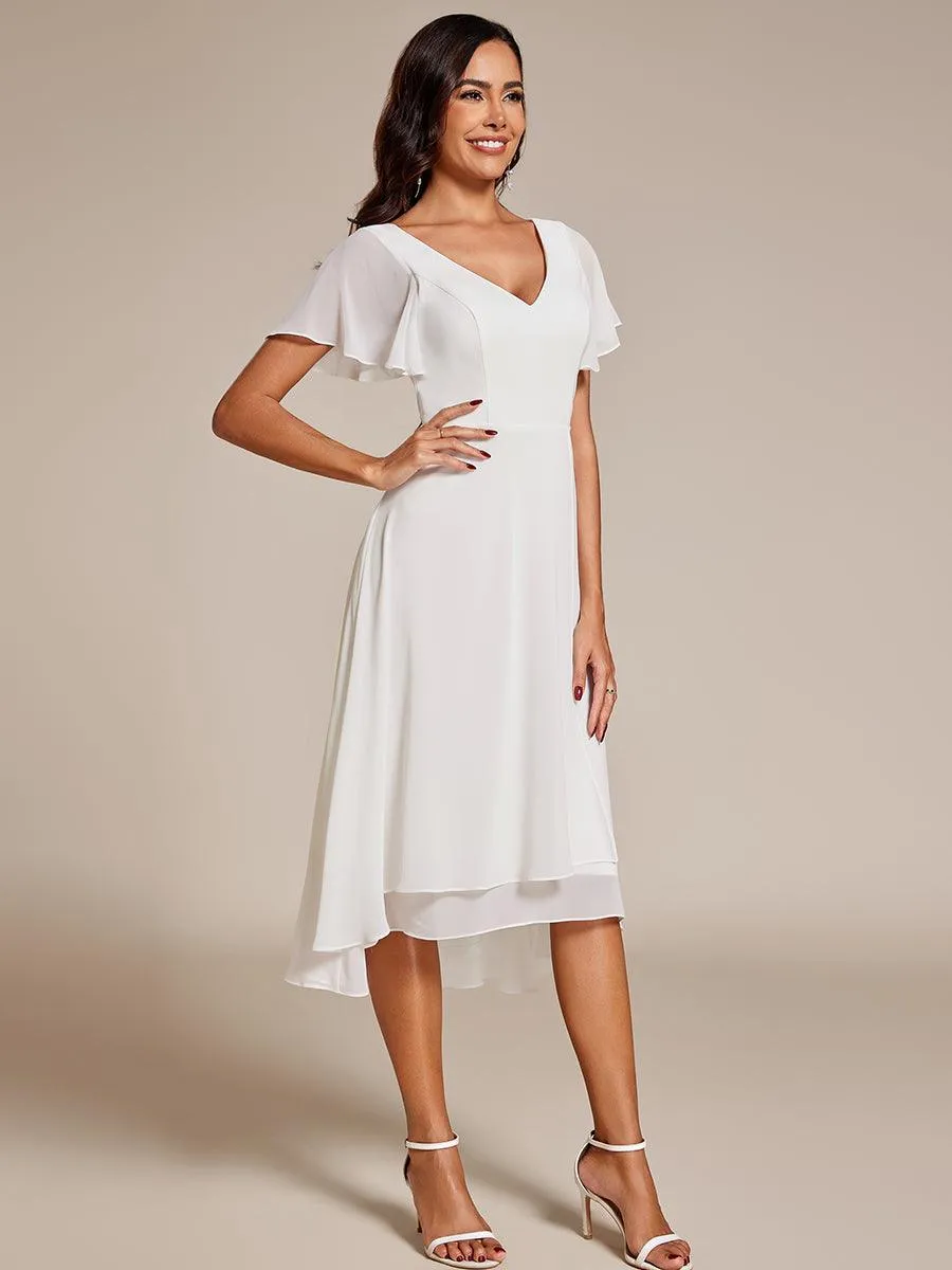 Robe Mariage Invitée haute-basse mousseline col en V Manches à volants