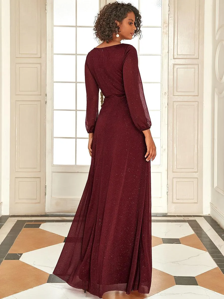 Robe mariage invitée Longue chatoyante à Col en V pour femmes(Vente finale)