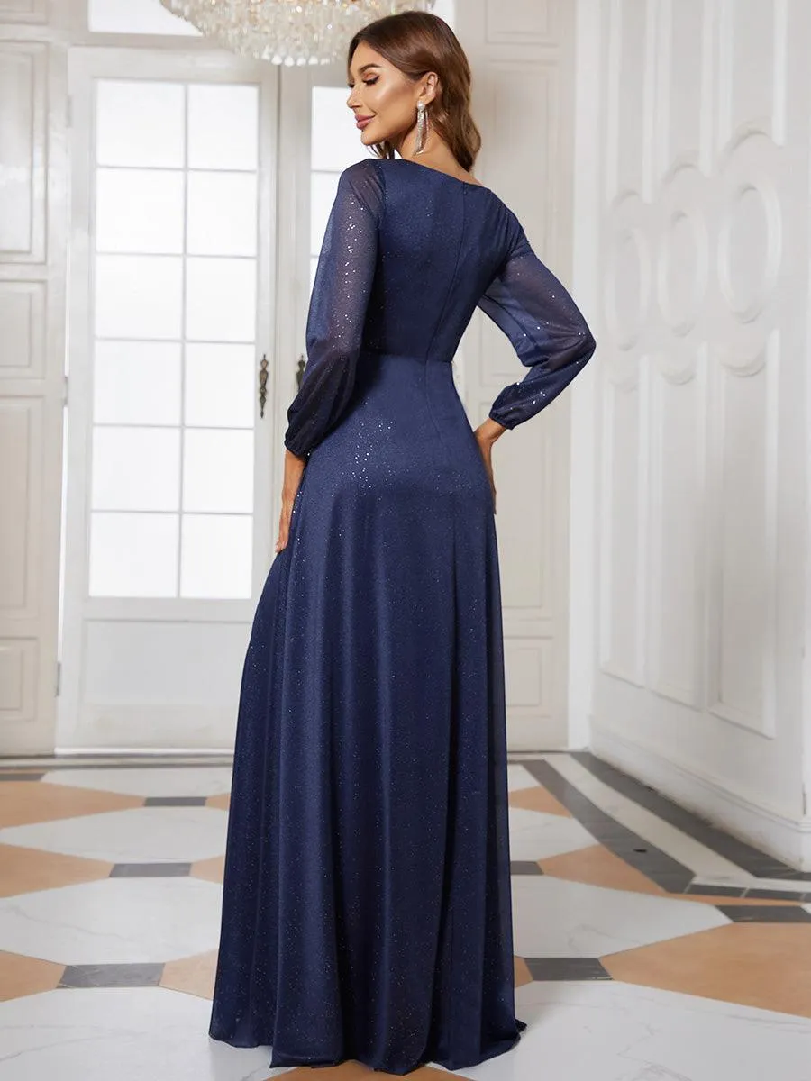 Robe mariage invitée Longue chatoyante à Col en V pour femmes(Vente finale)