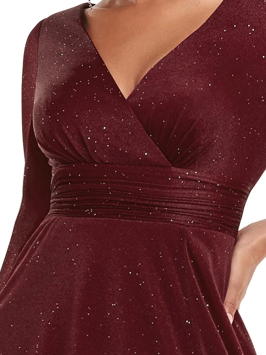 Robe mariage invitée Longue chatoyante à Col en V pour femmes(Vente finale)