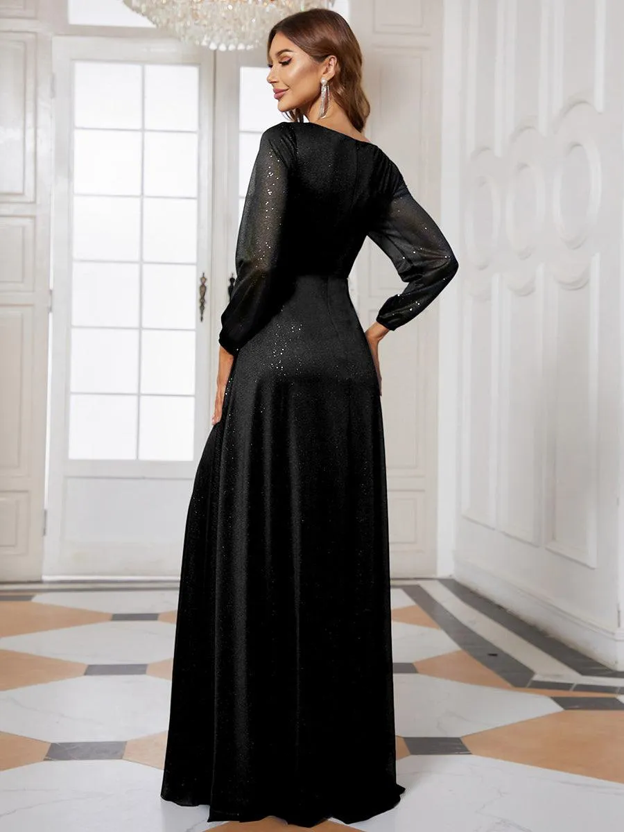 Robe mariage invitée Longue chatoyante à Col en V pour femmes(Vente finale)