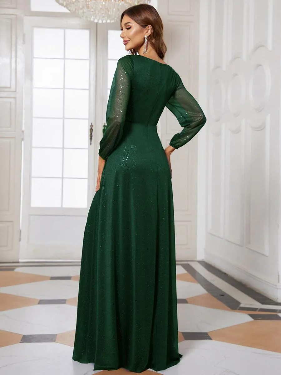 Robe mariage invitée Longue chatoyante à Col en V pour femmes(Vente finale)