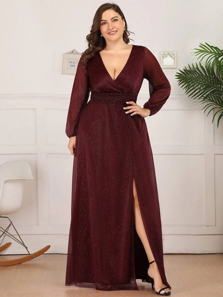Robe mariage invitée Longue chatoyante à Col en V pour femmes(Vente finale)