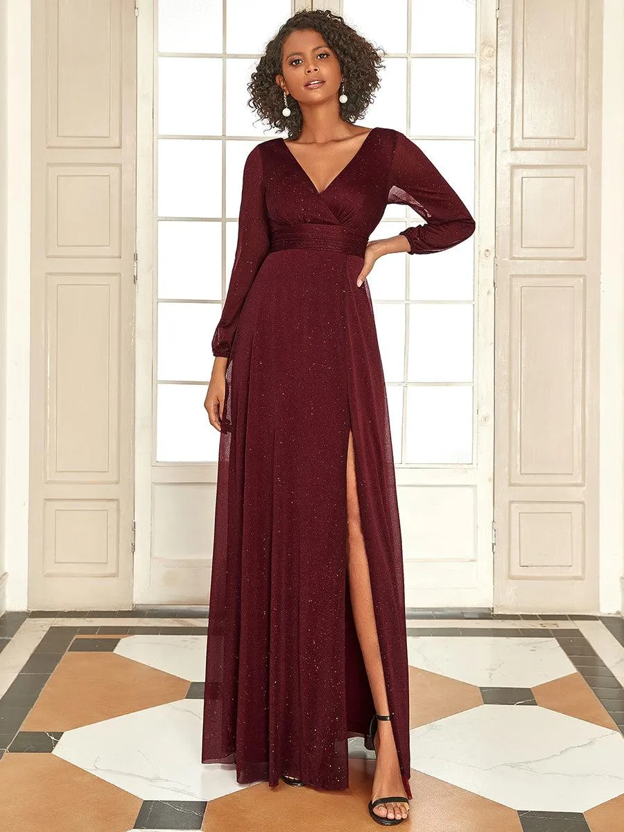 Robe mariage invitée Longue chatoyante à Col en V pour femmes(Vente finale)