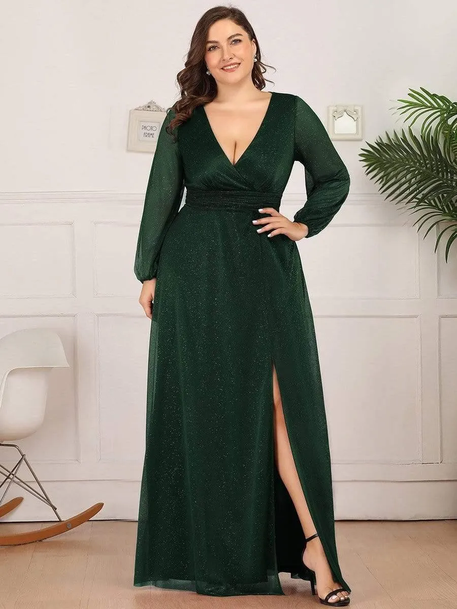 Robe mariage invitée Longue chatoyante à Col en V pour femmes(Vente finale)