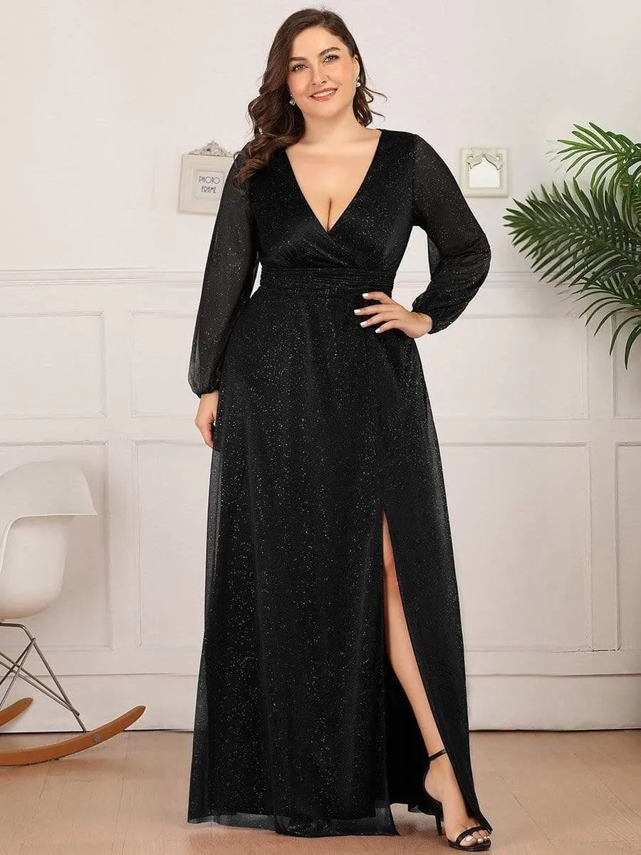 Robe mariage invitée Longue chatoyante à Col en V pour femmes(Vente finale)