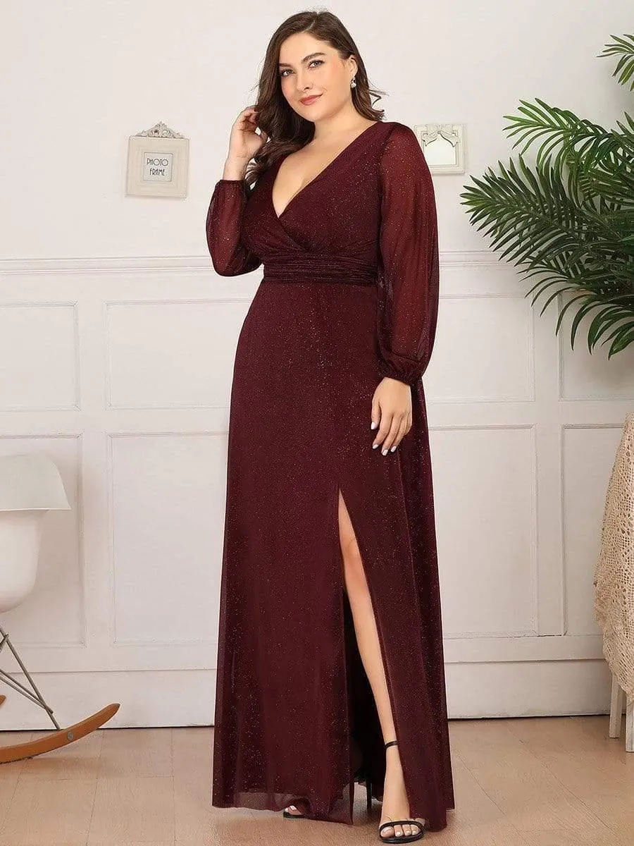 Robe mariage invitée Longue chatoyante à Col en V pour femmes(Vente finale)