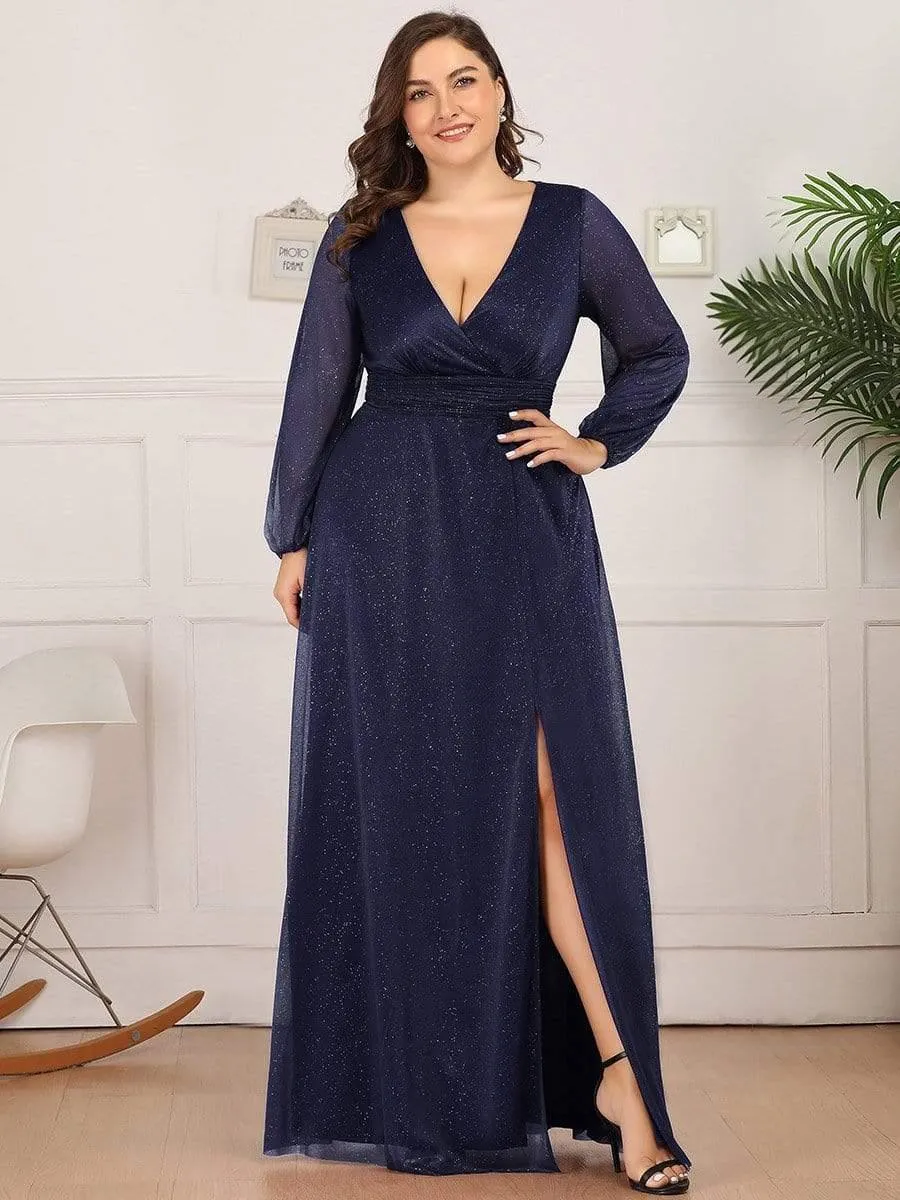 Robe mariage invitée Longue chatoyante à Col en V pour femmes(Vente finale)