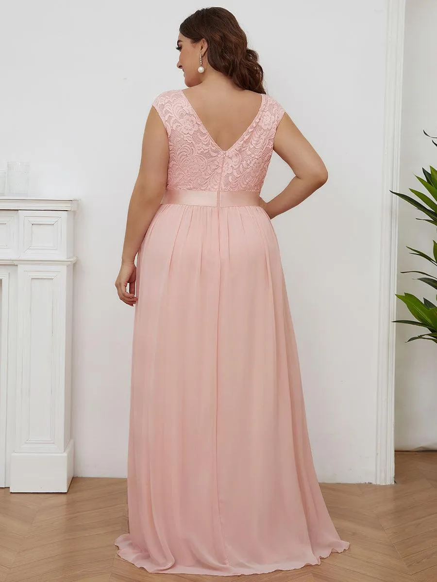Robe mariage invitée longue en dentelle sans manches
