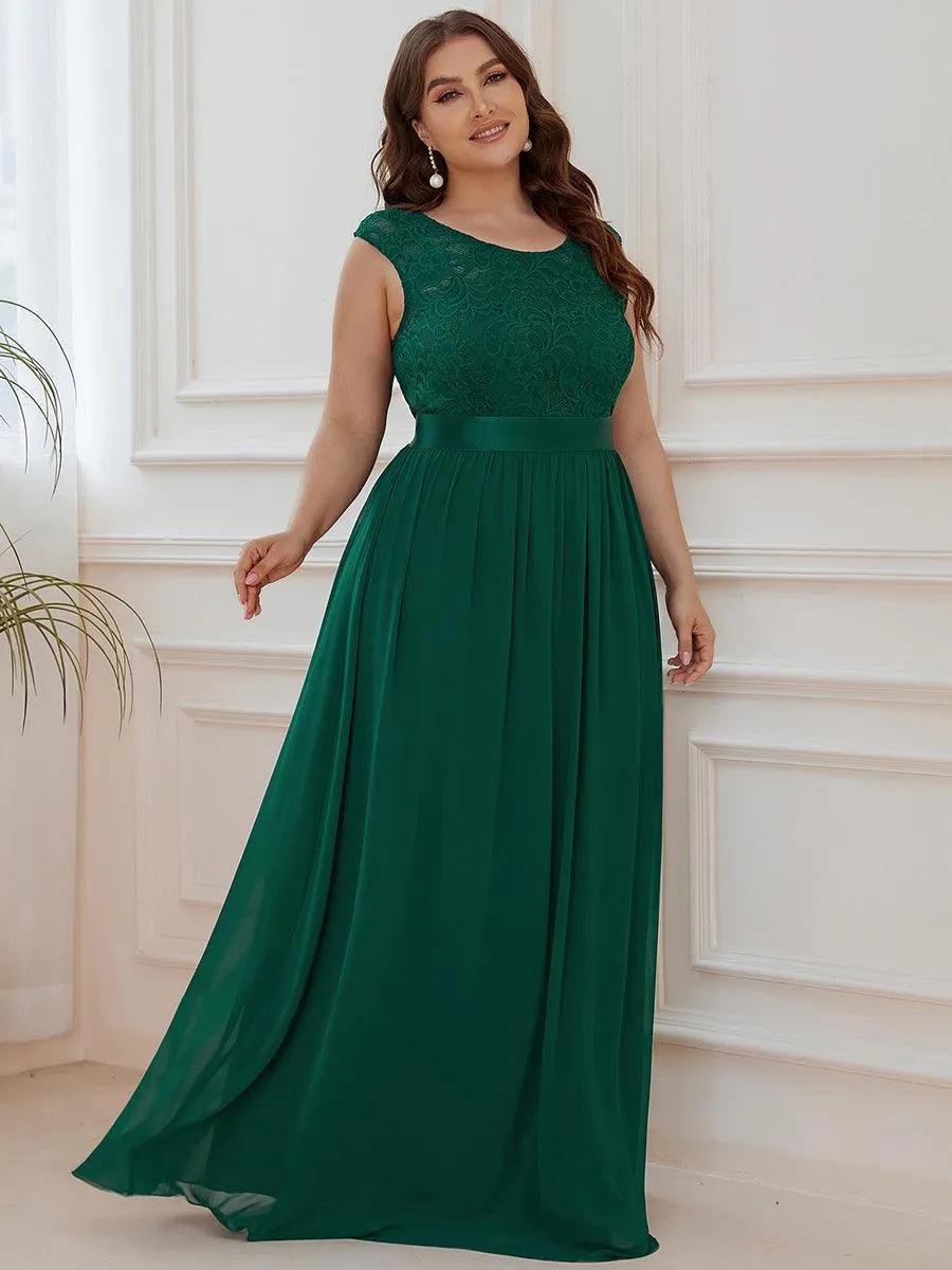 Robe mariage invitée longue en dentelle sans manches