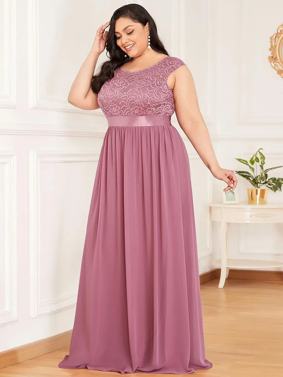 Robe mariage invitée longue en dentelle sans manches