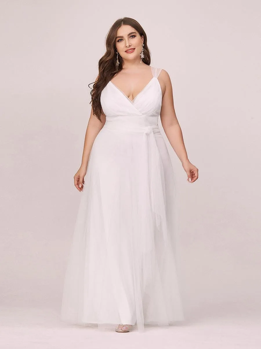 Robes de Mariée en tulle à double col en V et longueur au sol