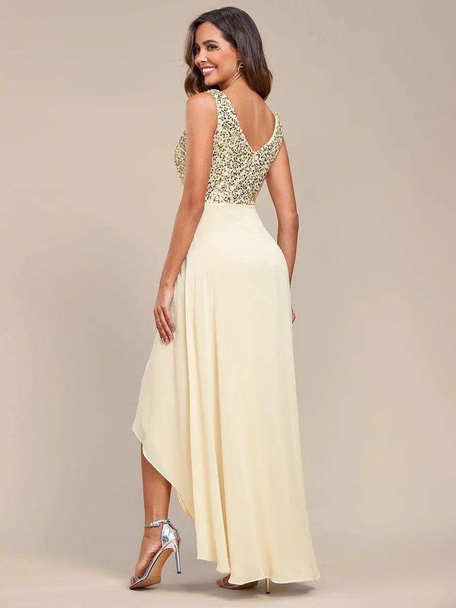 Robes de soirée sexy en mousseline de soie maxi haut-bas avec paillettes