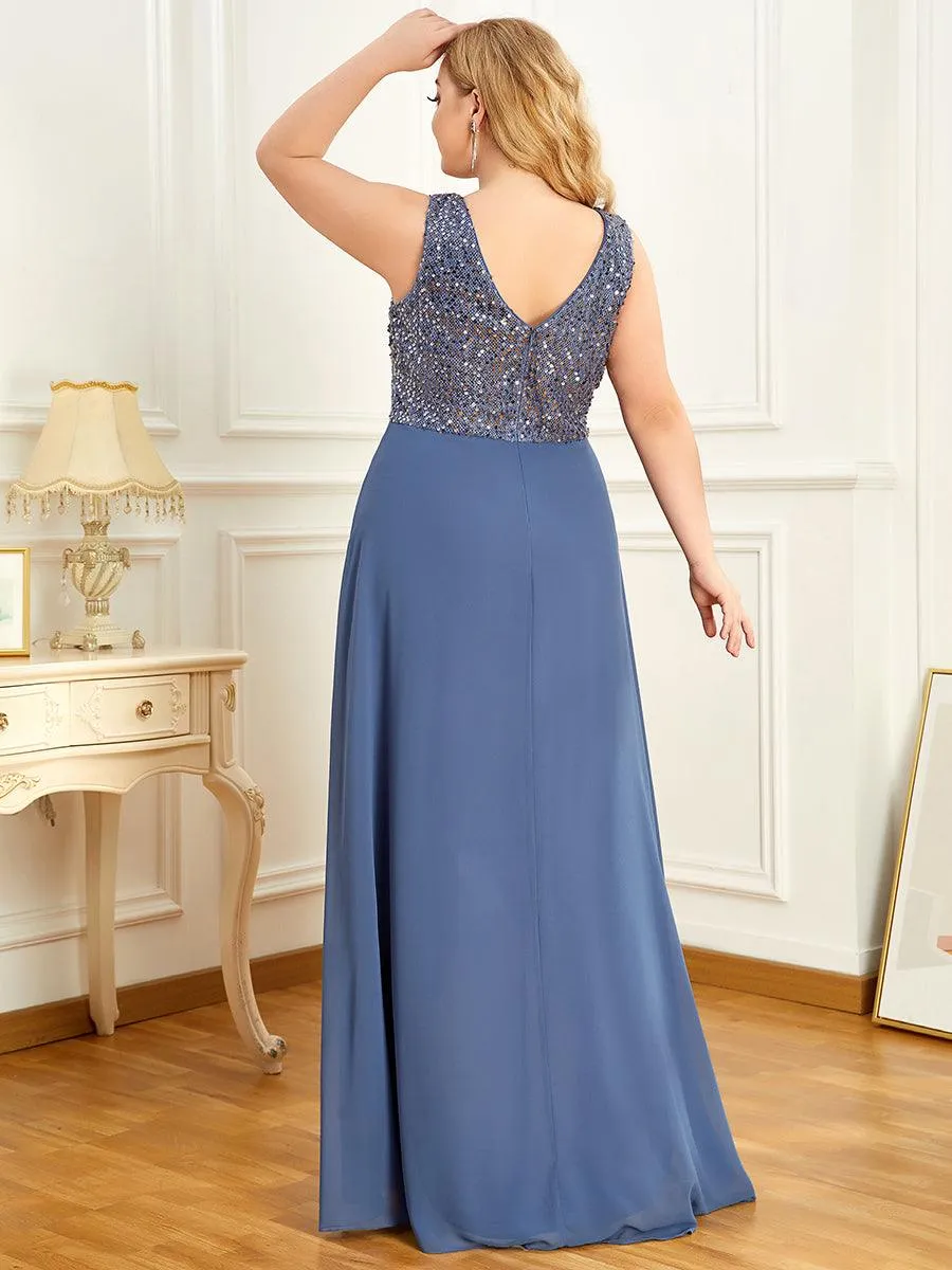 Robes de soirée sexy en mousseline de soie maxi haut-bas avec paillettes