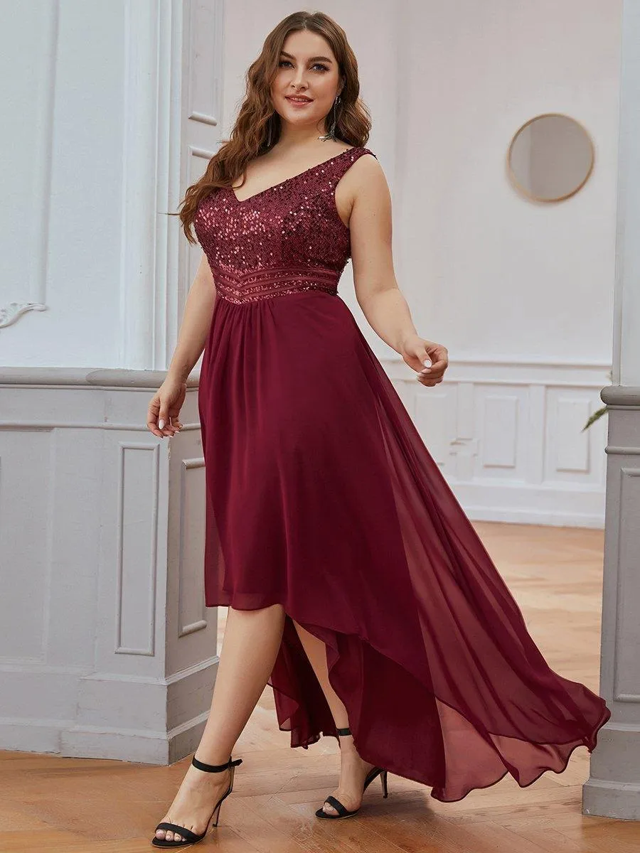 Robes de soirée sexy en mousseline de soie maxi haut-bas avec paillettes