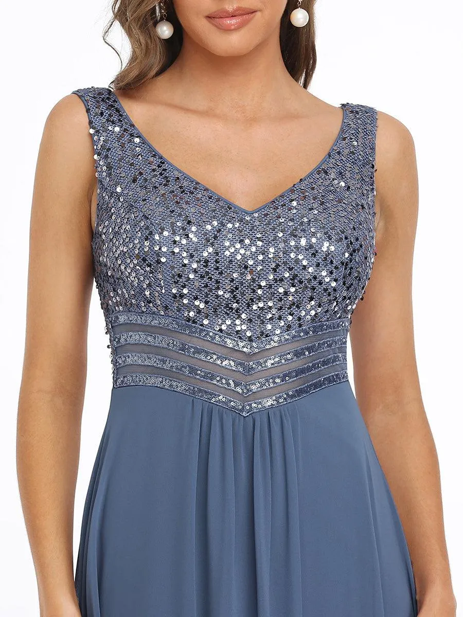 Robes de soirée sexy en mousseline de soie maxi haut-bas avec paillettes
