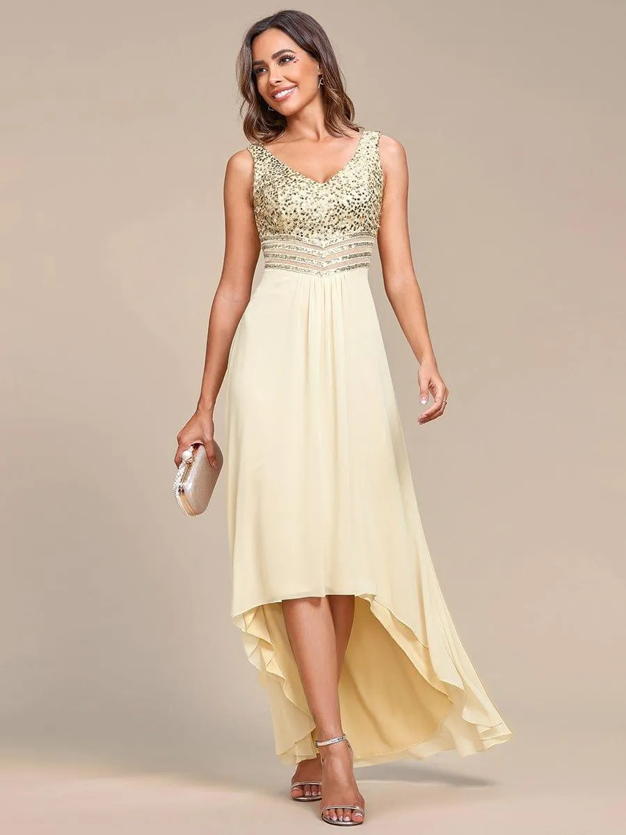 Robes de soirée sexy en mousseline de soie maxi haut-bas avec paillettes
