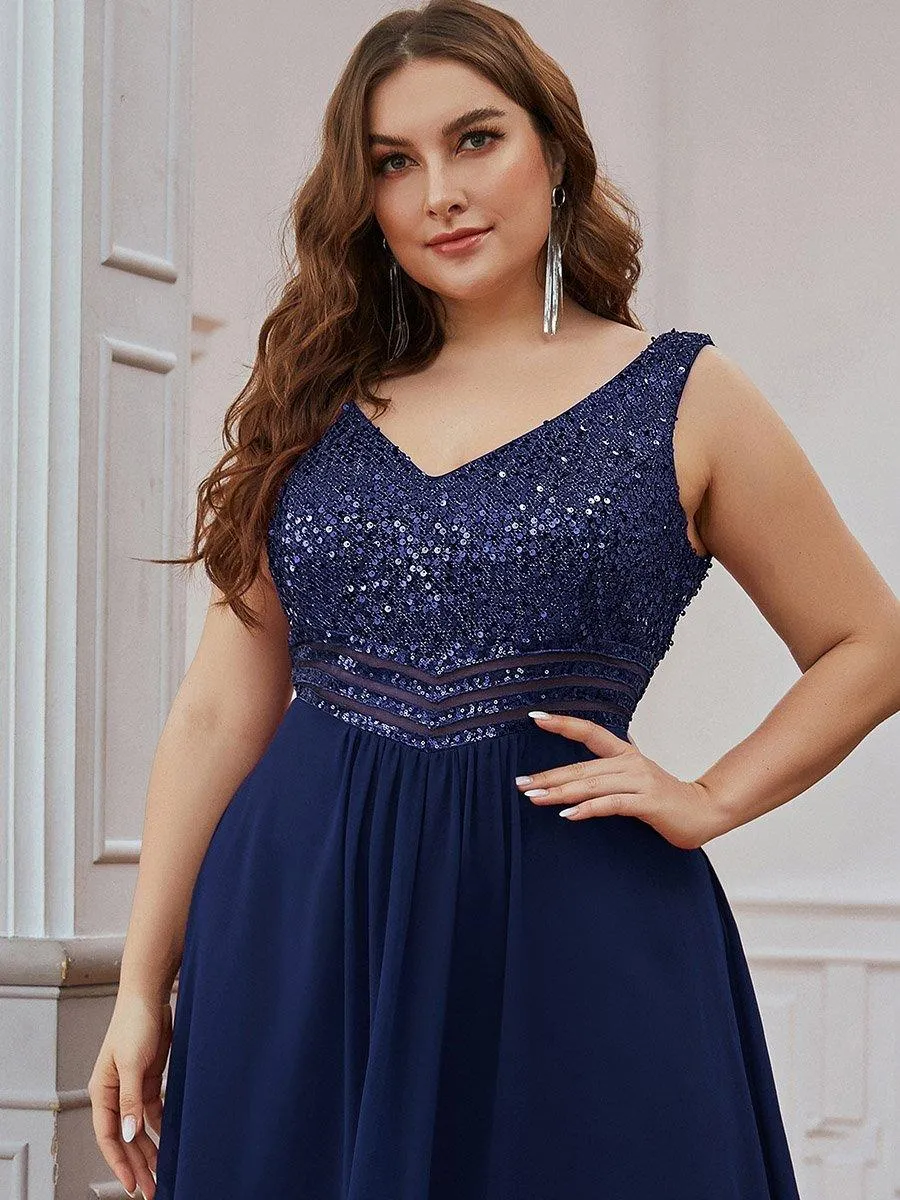 Robes de soirée sexy en mousseline de soie maxi haut-bas avec paillettes
