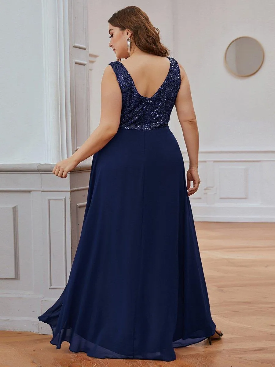 Robes de soirée sexy en mousseline de soie maxi haut-bas avec paillettes