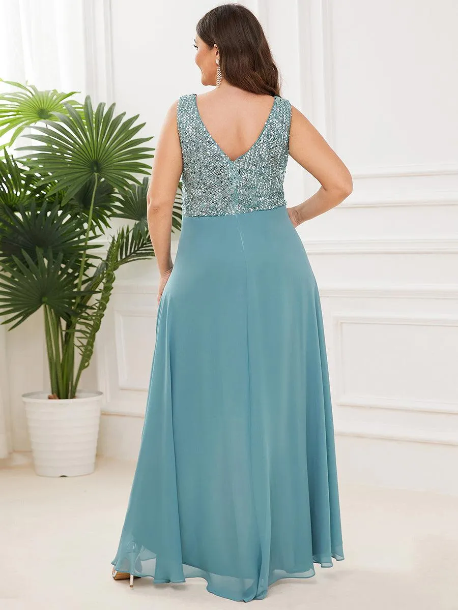 Robes de soirée sexy en mousseline de soie maxi haut-bas avec paillettes