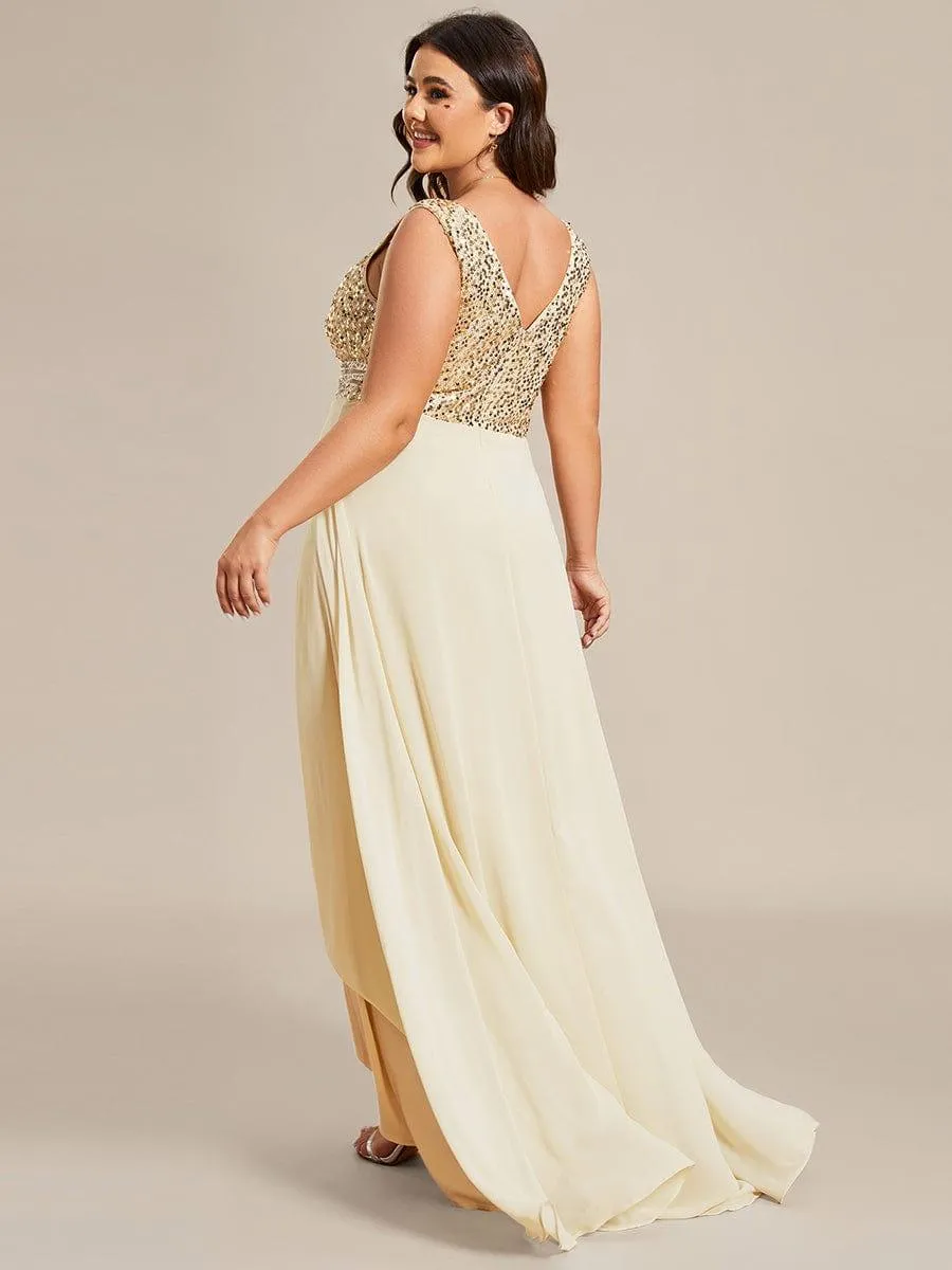 Robes de soirée sexy en mousseline de soie maxi haut-bas avec paillettes