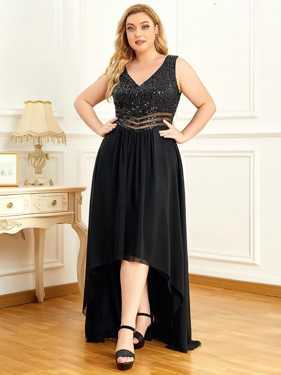 Robes de soirée sexy en mousseline de soie maxi haut-bas avec paillettes